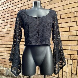 Cosmic Aura Black Lace Butterfly BustierBell Angel Sleeves Top Size Medium